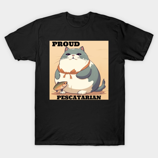 Proud Pescatarian Fat Cat and Fish T-Shirt by FrenArt